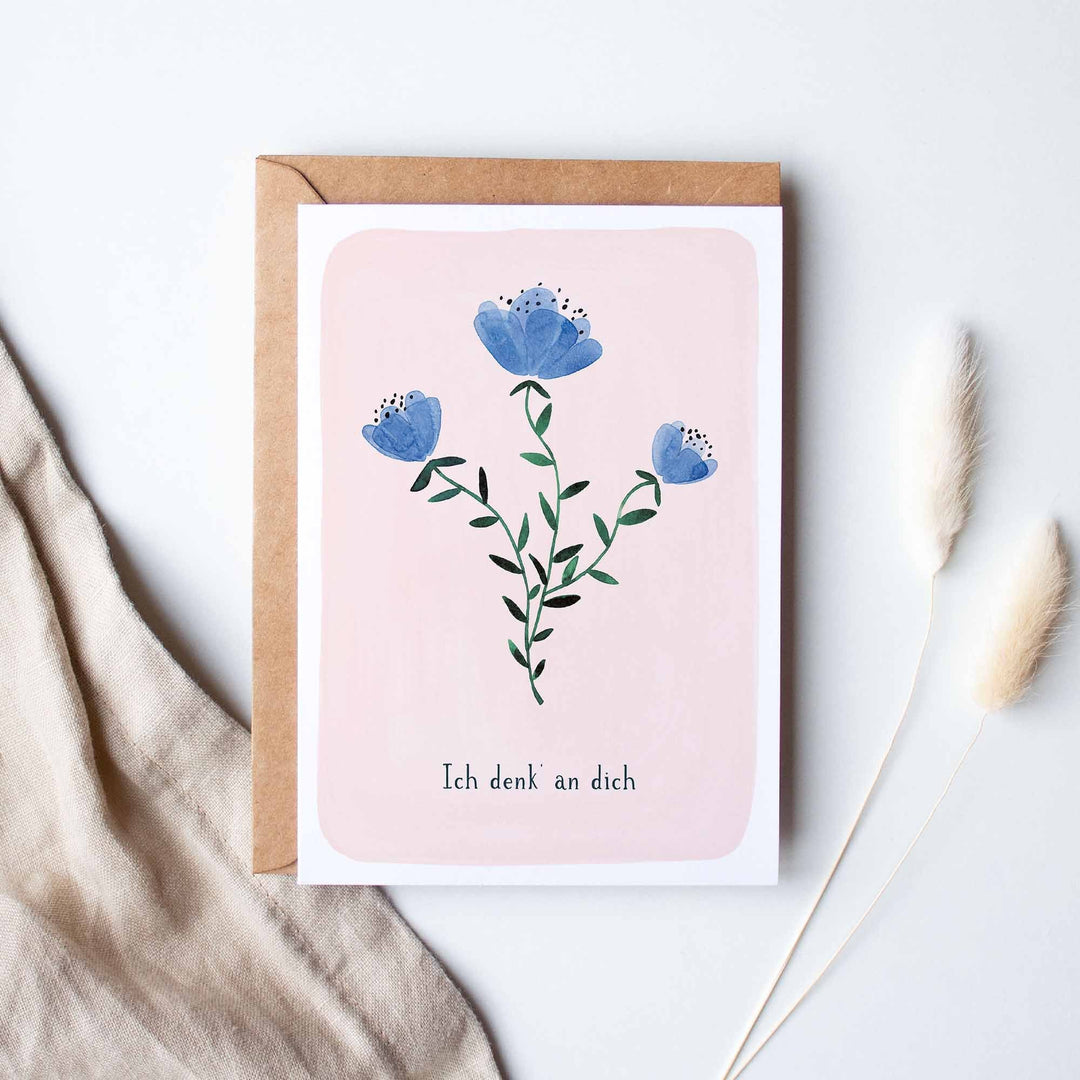 Paperlandscape Faltkarte "Ich denk' an dich blaue Blüten"