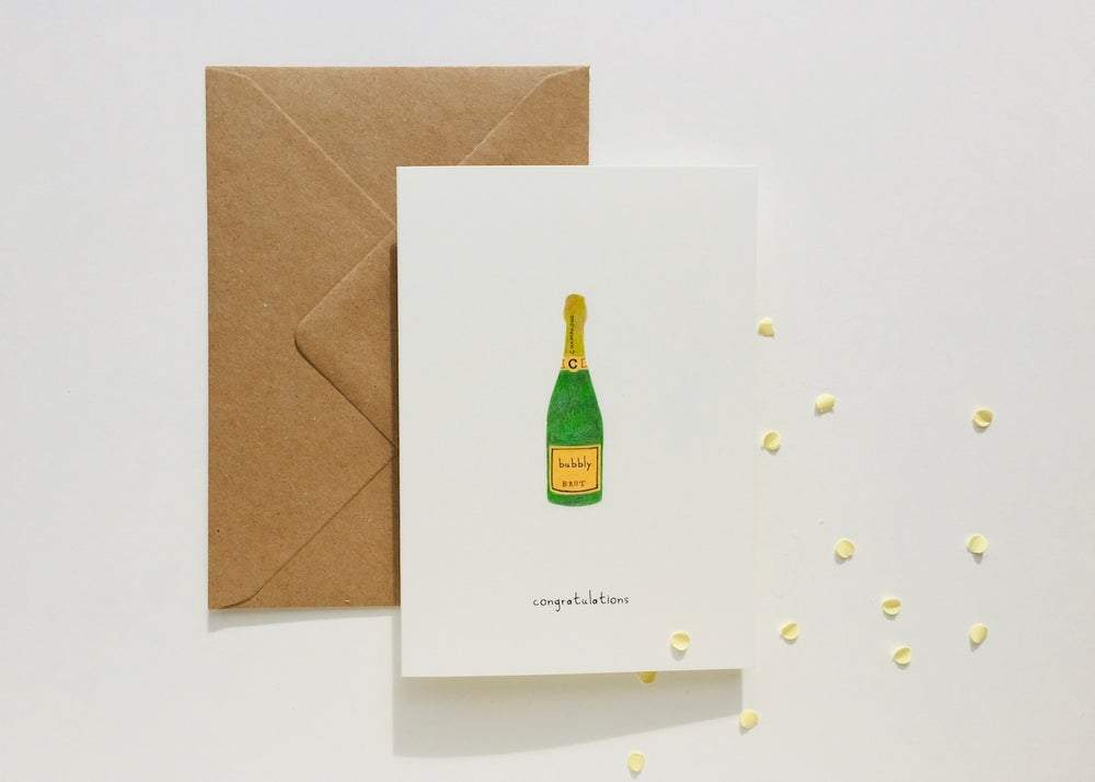 Pink Cloud Studio Grußkarte Glückwunschkarte mit Champagner Flasche