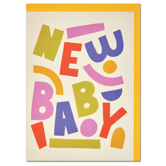 Raspberry Blossom Geburtskarte Geburtskarte - New Baby - fettgedruckte und bunte Buchstaben