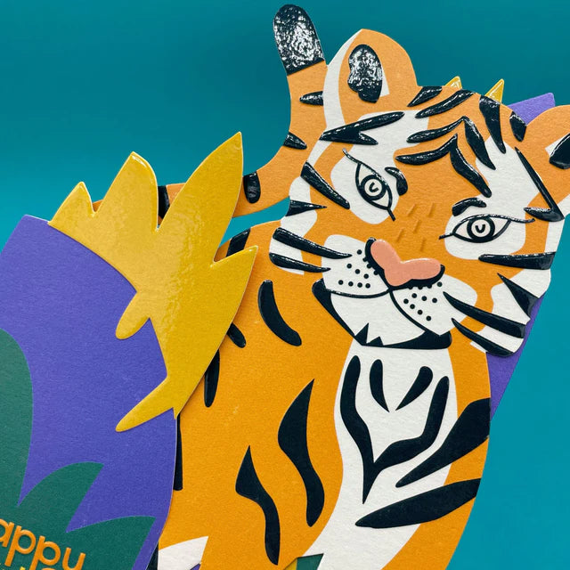 Raspberry Blossom Geburtstagskarte 3D-Fold-Out-Geburtstagskarte - Tiger