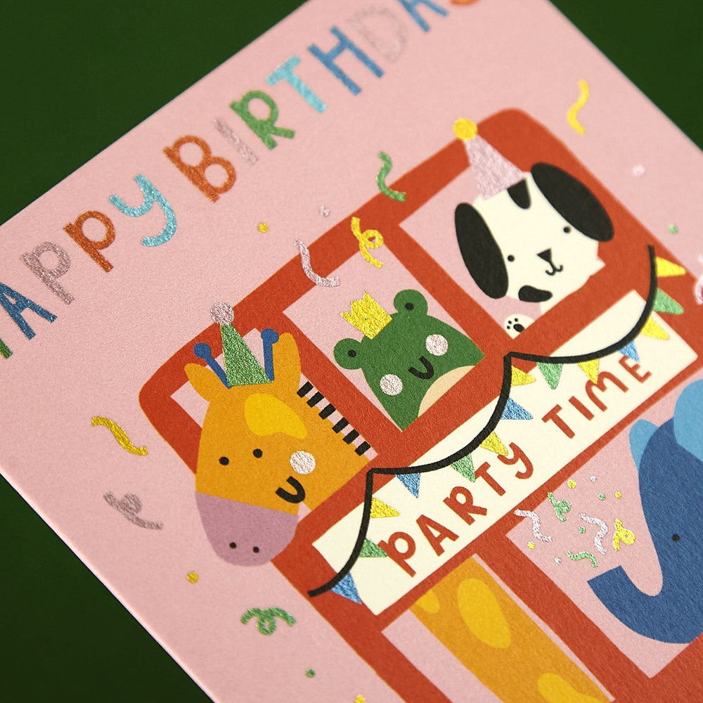 Raspberry Blossom Geburtstagskarte Geburtstagskarte für Kinder - Happy Birthday - Tiere im Bus