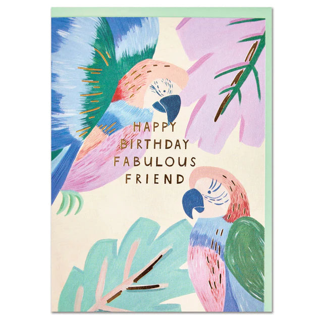 Raspberry Blossom Geburtstagskarte Geburtstagskarte - Happy Birthday fabulous friend - zwei Papageien