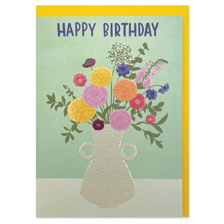 Raspberry Blossom Geburtstagskarte Geburtstagskarte - Happy Birthday Wishes - Frühlingsstrauß in der Vase
