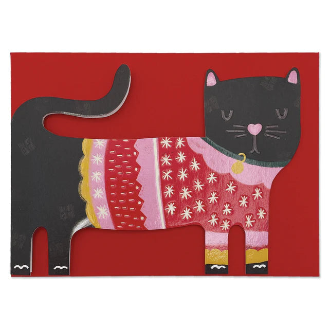 Raspberry Blossom Weihnachtskarte Weihnachtskarte in Katzenform - black cat in Christmas jumper