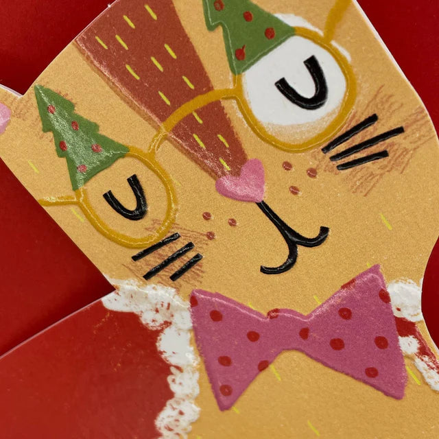 Raspberry Blossom Weihnachtskarte Weihnachtskarte in Katzenform - Ginger Tom Cat in a fun Christmas outfit