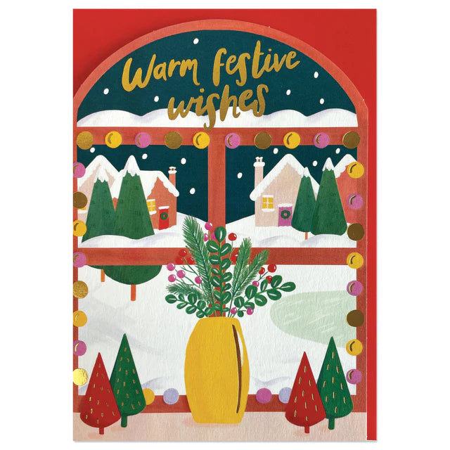 Raspberry Blossom Weihnachtskarte Weihnachtskarte - Warm Festive Wishes - winterliche Fensterbank