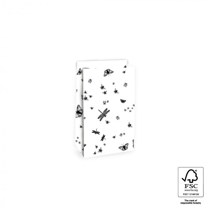 schöne Geschenkverpackung Geschenktüte S 12x7x19 cm Geschenktüte schwarz weiß Insekten mit Boden in 3 Größen