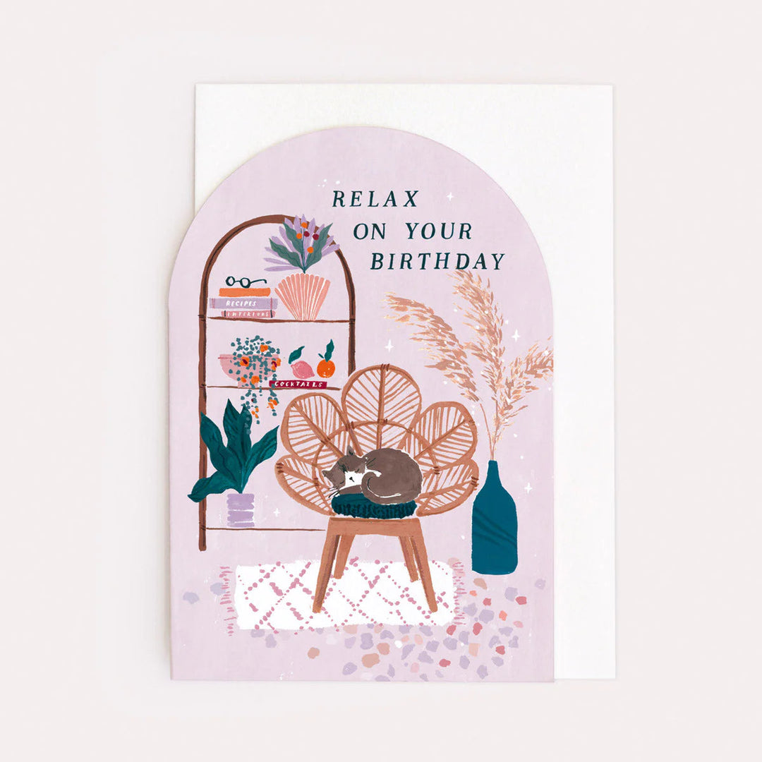 Sister Paper co. Geburtstagskarte Geburtstagskarte - Relax on your birthday mit Katze auf dem Sessel