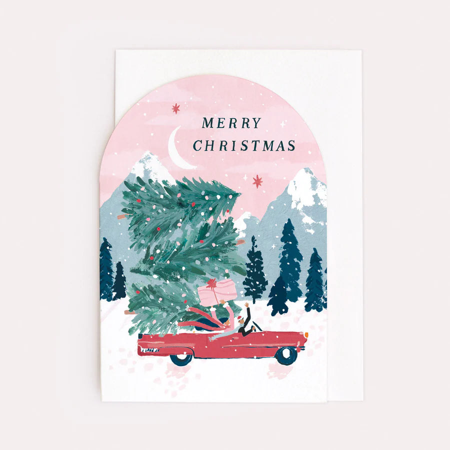 Sister Paper co. Weihnachtskarte Weihnachtskarte - Merry Christmas - rotes Auto