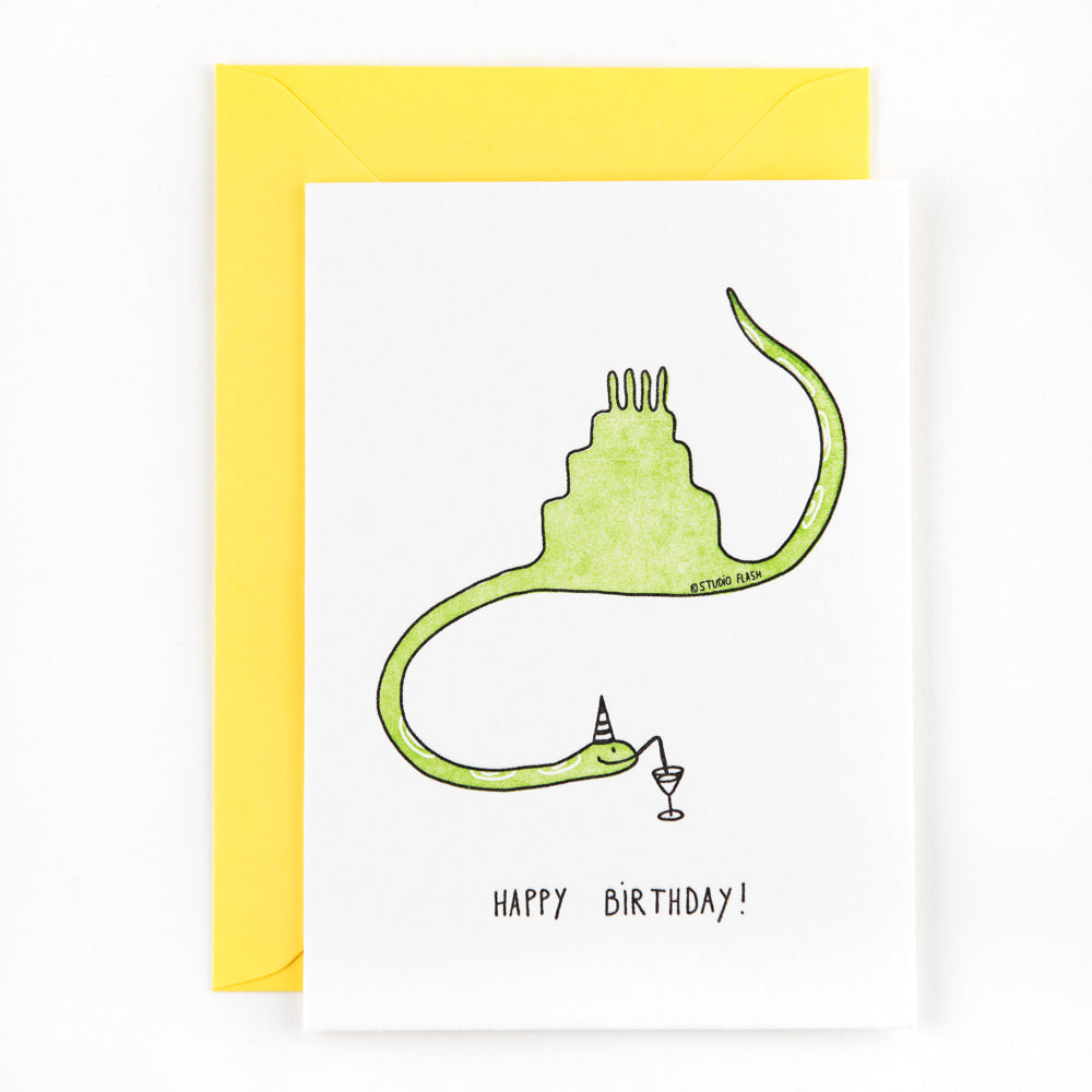 Studio Flash Letterpress Grußkarte Geburtstagskarte - Schlange mit Torte