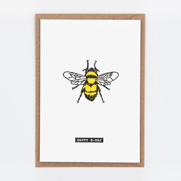 Studio Flash Letterpress Grußkarte Happy Bee-Day! Geburtstagskarte mit Biene - Glückwunschkarte