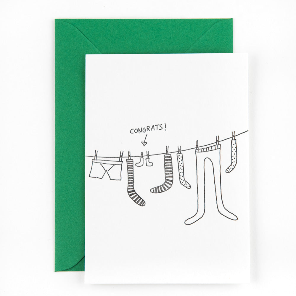 Studio Flash Letterpress Grußkarte Kleine Socken an der Wäscheleine - Grußkarte zur Geburt