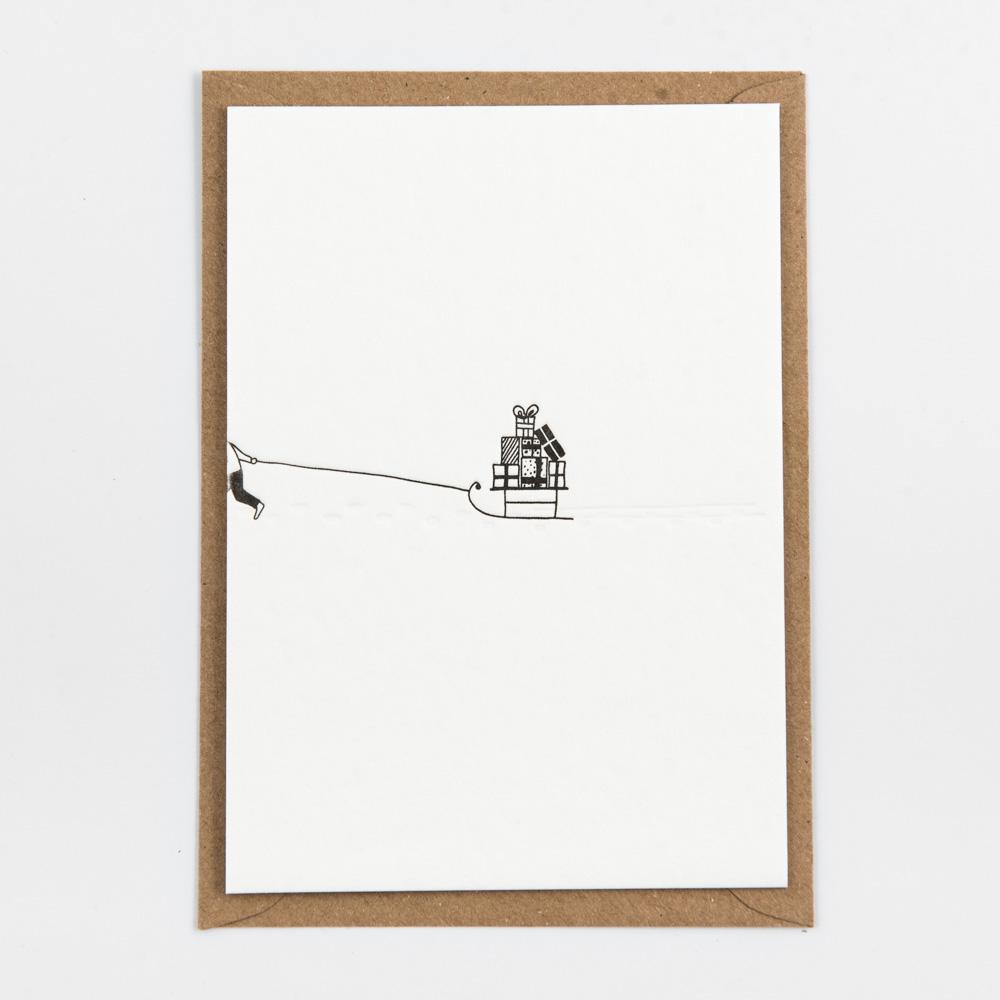 Studio Flash Letterpress Grußkarte Schlitten mit Geschenken - Weihnachtskarte