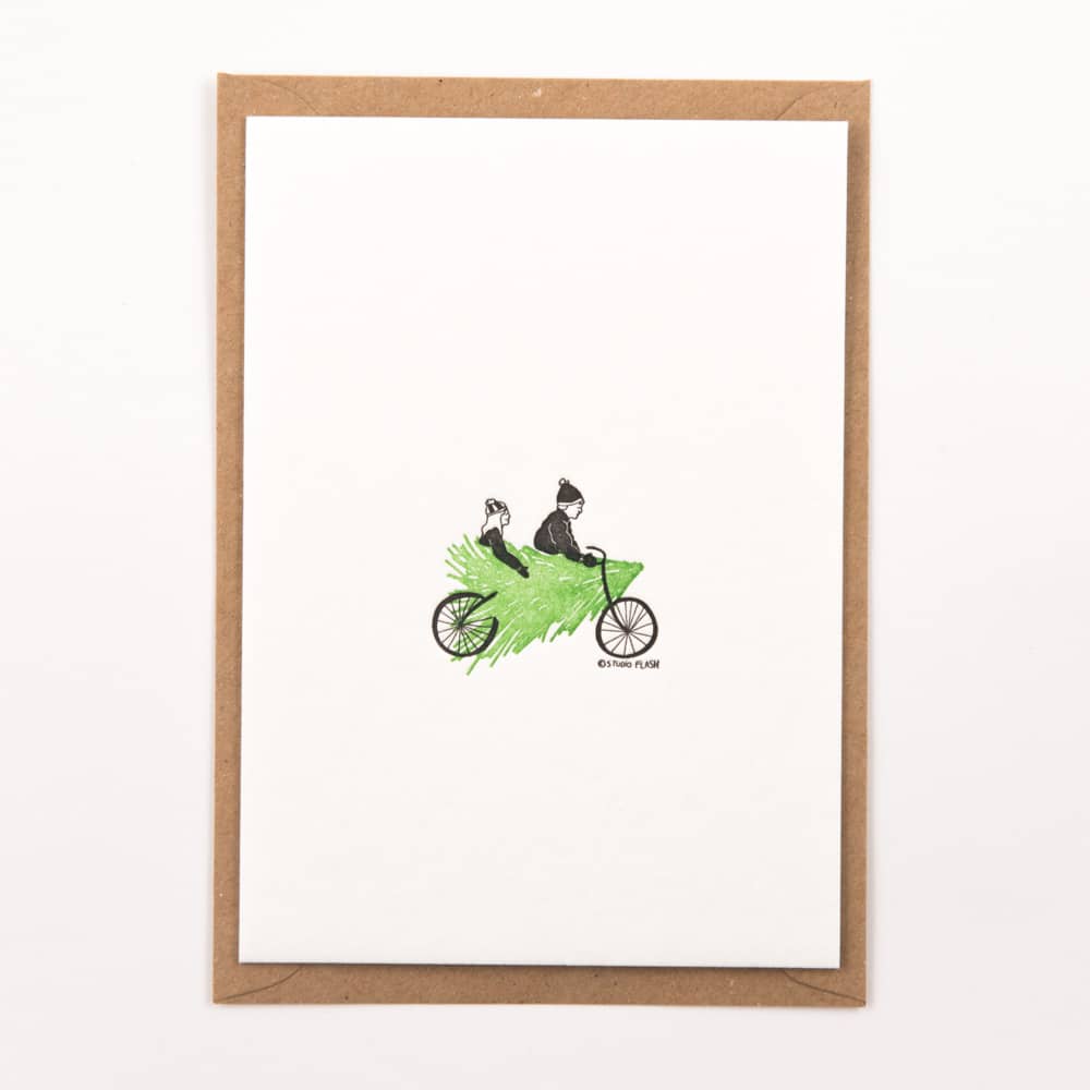 Studio Flash Letterpress Grußkarte Weihnachtsbaum auf dem Fahrrad - Weihnachtskarte